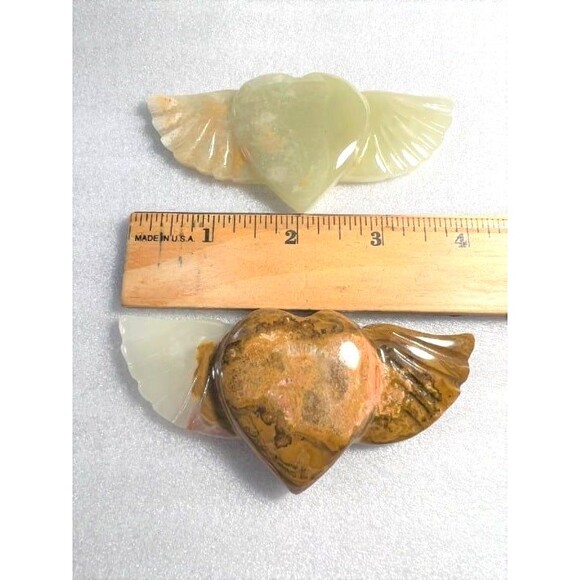 Beautiful Green Onyx Heart with Wings Carving - Your Choice - Picture 3 of 5